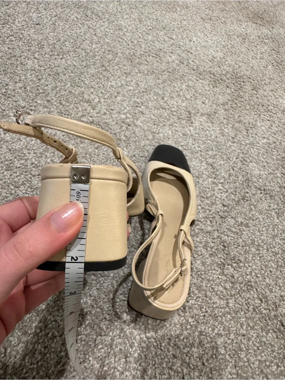 Sam Edelman Beige and Black Slingback Block Heel Pumps